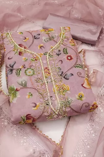 Women's mauve handwork dress material