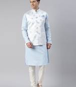 Blue jacquard jacket with blue kurta set