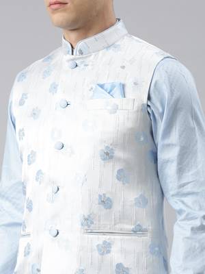 Blue jacquard jacket with blue kurta set 2