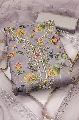 Women's lavender handwork dress material