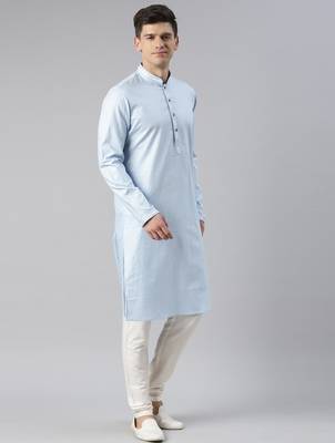 Blue jacquard jacket with blue kurta set 4