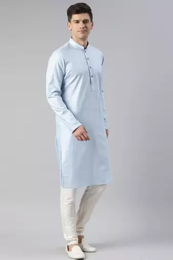 Blue jacquard jacket with blue kurta set