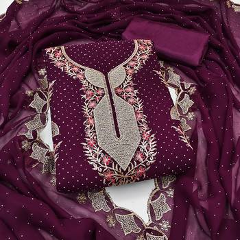 Women's wine embroidered dress material 1