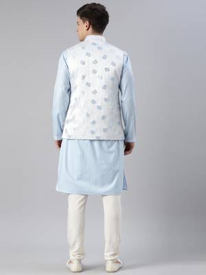 Blue jacquard jacket with blue kurta set 5
