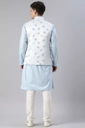 Blue jacquard jacket with blue kurta set