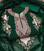 Women's dark green embroidered dress material
