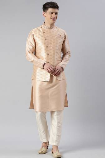Gold printed overlap jacket kurta set
