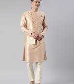 Gold printed overlap jacket kurta set