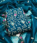 Women's teal embroidered dress material