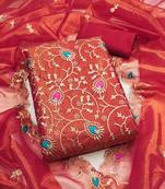 Women's rust embroidered dress material