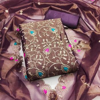 Women's lavender embroidered dress material 1