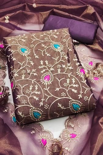 Women's lavender embroidered dress material