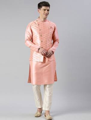 Pink printed  overlap jacket kurta set 1