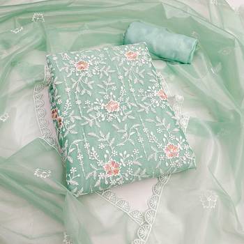 Women's sea green embroidered dress material 1