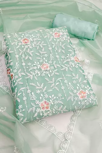Women's sea green embroidered dress material