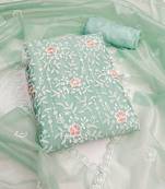 Women's sea green embroidered dress material