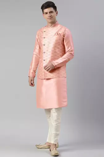 Pink printed  overlap jacket kurta set
