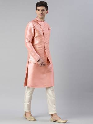 Pink printed  overlap jacket kurta set 4