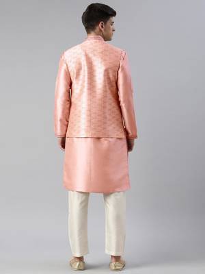 Pink printed  overlap jacket kurta set 5