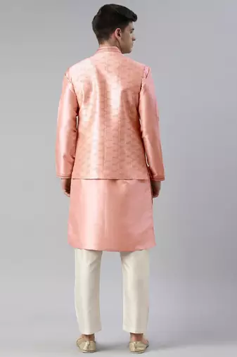 Pink printed  overlap jacket kurta set