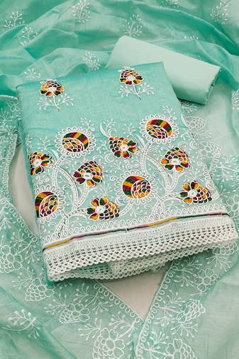 Women's sea green embroidered dress material