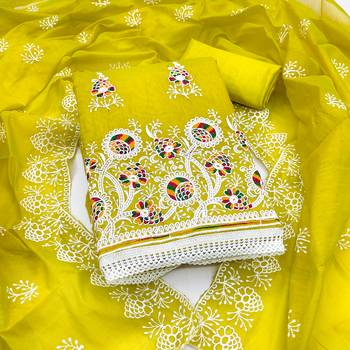Women's lemon yellow embroidered dress material 1