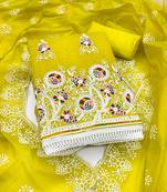 Women's lemon yellow embroidered dress material