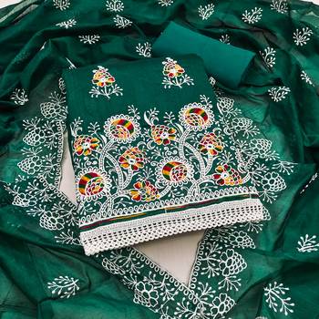 Women's dark green embroidered dress material 1