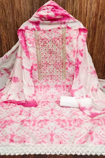 Women's pink embroidered dress material