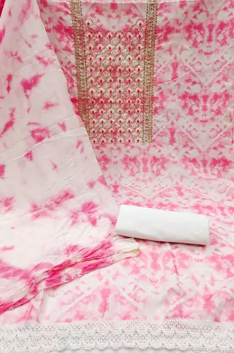 Women's pink embroidered dress material