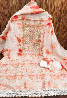 Women's orange embroidered dress material 1