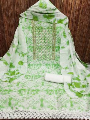 Women's green embroidered dress material 1