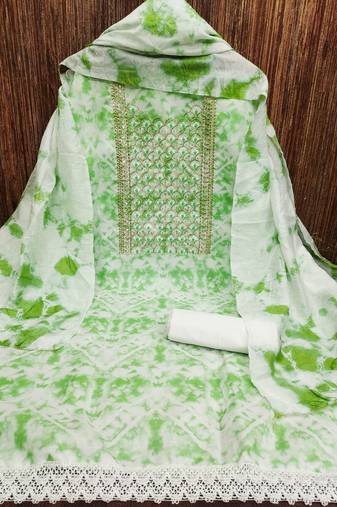 Women's green embroidered dress material