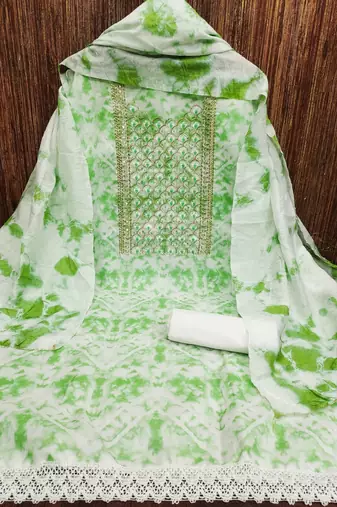 Women's green embroidered dress material