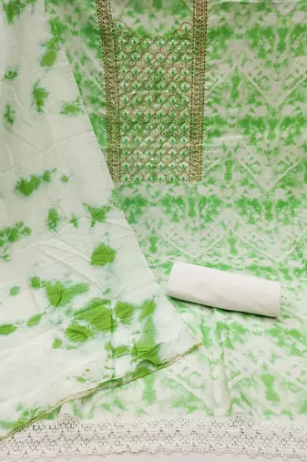 Women's green embroidered dress material