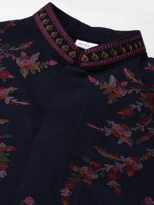 Black pashmina embroidered jacket with maroon kurta set 3