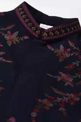 Black pashmina embroidered jacket with maroon kurta set