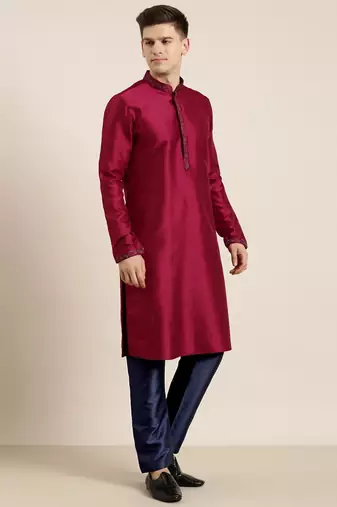 Black pashmina embroidered jacket with maroon kurta set