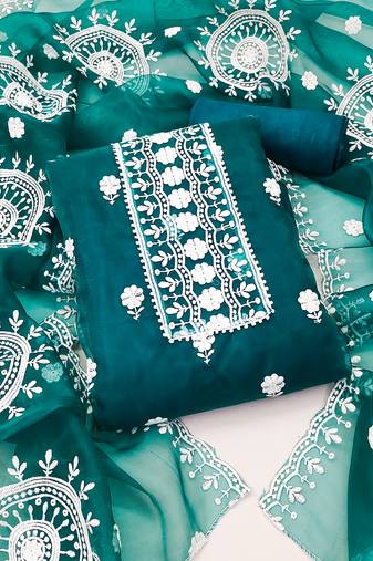Women's teal embroidered dress material