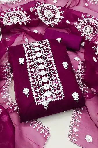Women's purple embroidered dress material