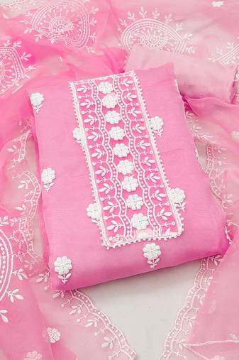 Women's pink embroidered dress material