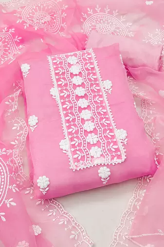 Women's pink embroidered dress material