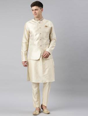 Cream gold jacket with cream kurta 1