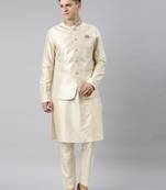 Cream gold jacket with cream kurta