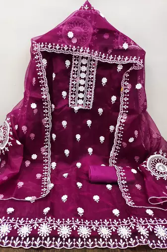 Women's purple embroidered dress material