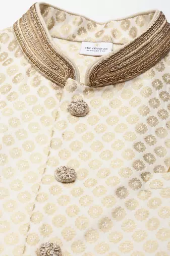 Cream gold jacket with cream kurta