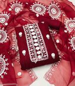 Women's maroon embroidered dress material