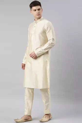 Cream gold jacket with cream kurta