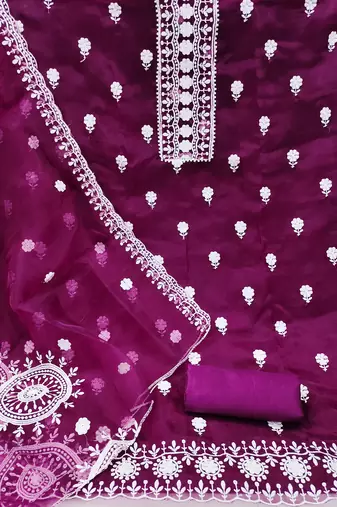 Women's purple embroidered dress material