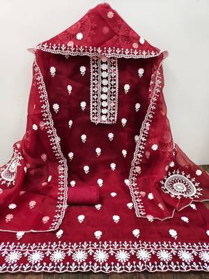 Women's maroon embroidered dress material 2